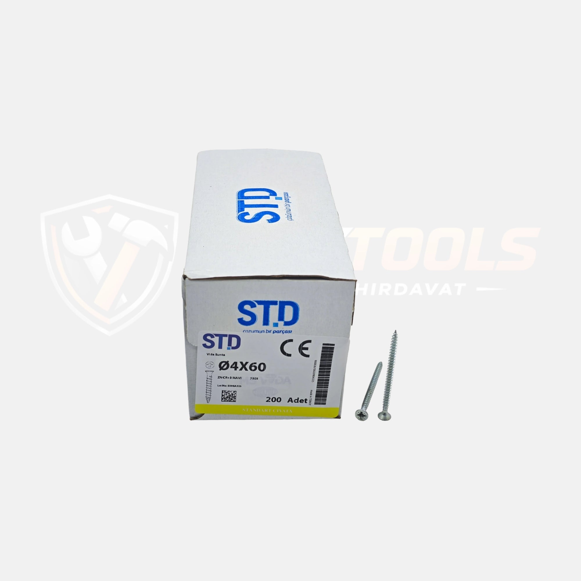 ⁠STD Vida Sunta 4x60 mm: Genel amaçlı ahşap vidası, ZN CR+3 Mavi kaplama (200 Adet/Kutu).