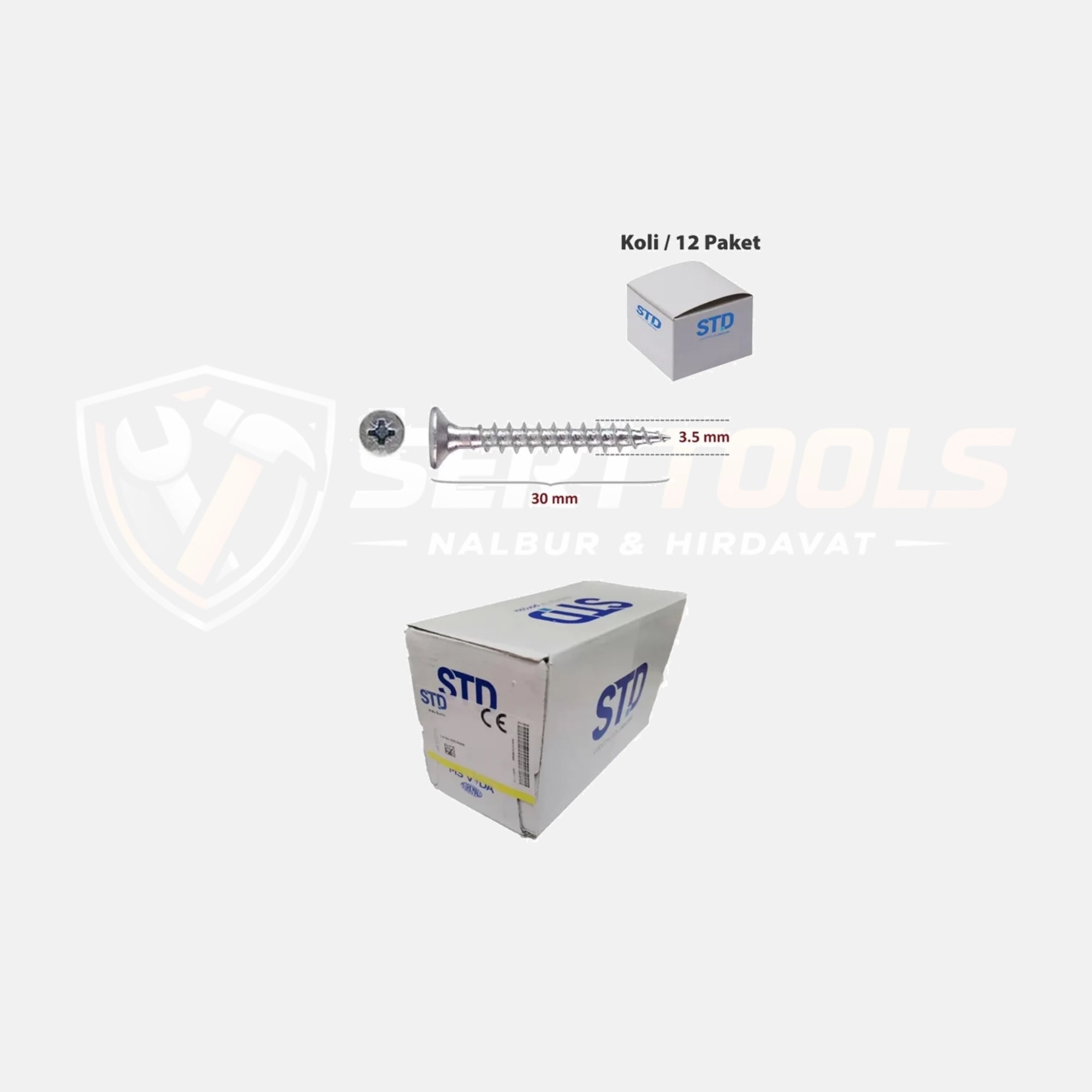 STD Vida Sunta 3.5x30 mm: İnce işçilik ve mobilya montajı için, ZN CR+3 Mavi kaplama (1000 Adet/Kutu).