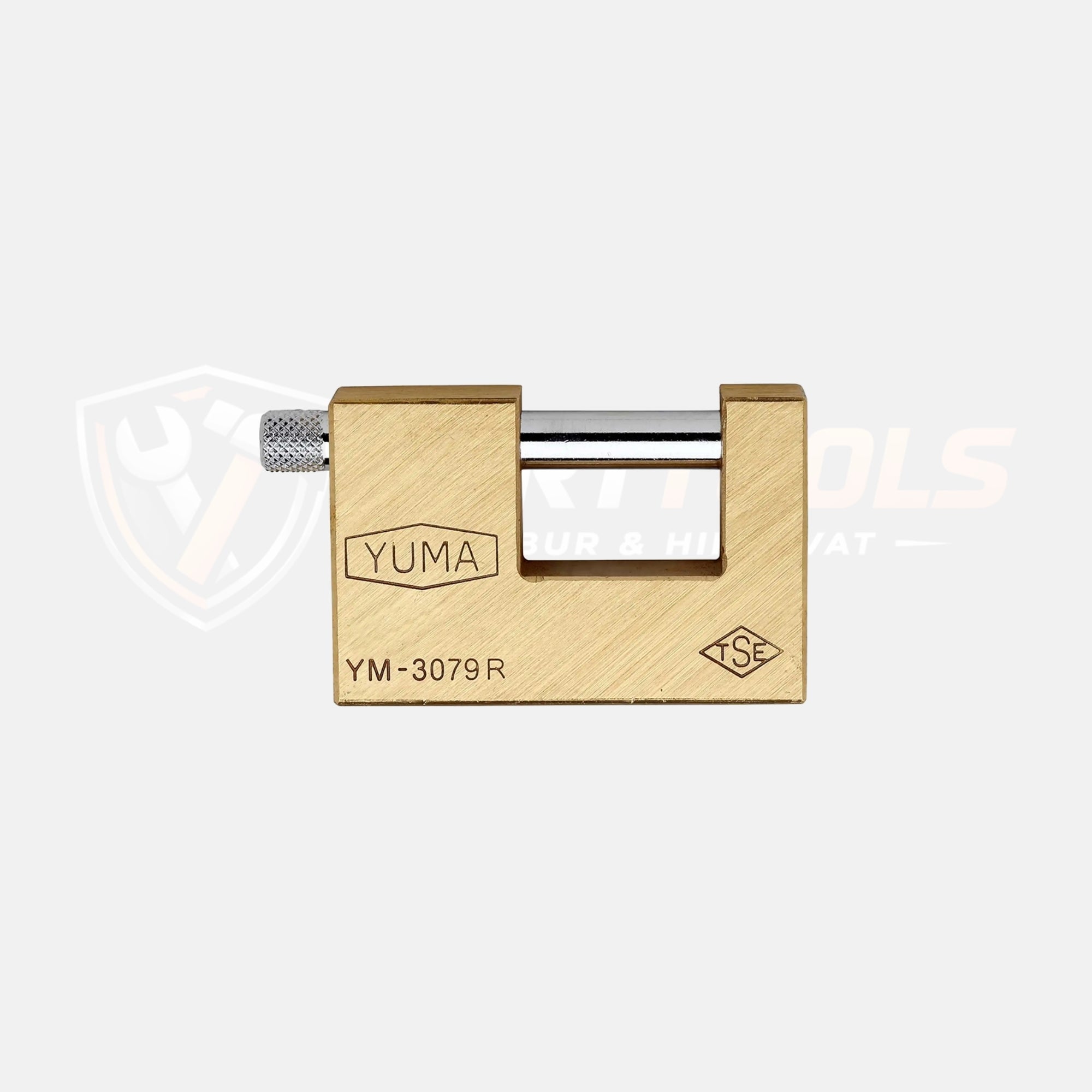 Yuma YM-3079 R Kayar Milli Pirinç Asma Kilit: 79 mm genişlik, yüksek güvenlikli dikdörtgen asma kilit.